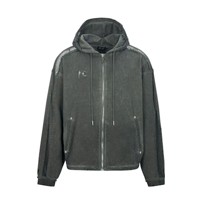 THUG CLUB FW23 Mesh Patchwork Star Moon Logo Zip Hoodie Unisex - Gray Green 1690806520