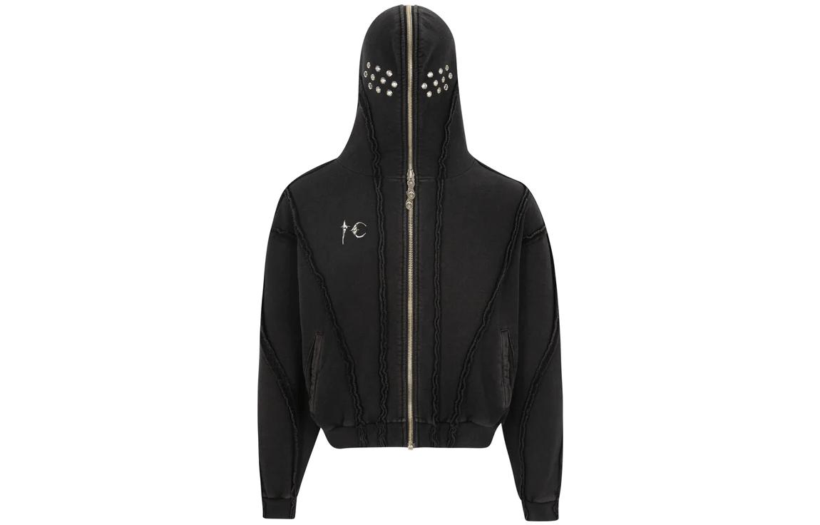 THUG CLUB FW23 Metal Moon-Star Logo Zip Hoodie Unisex Black TC23TS0601-BLK