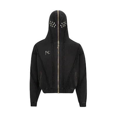 THUG CLUB FW23 Metal Moon-Star Logo Zip Hoodie Unisex Black TC23TS0601-BLK