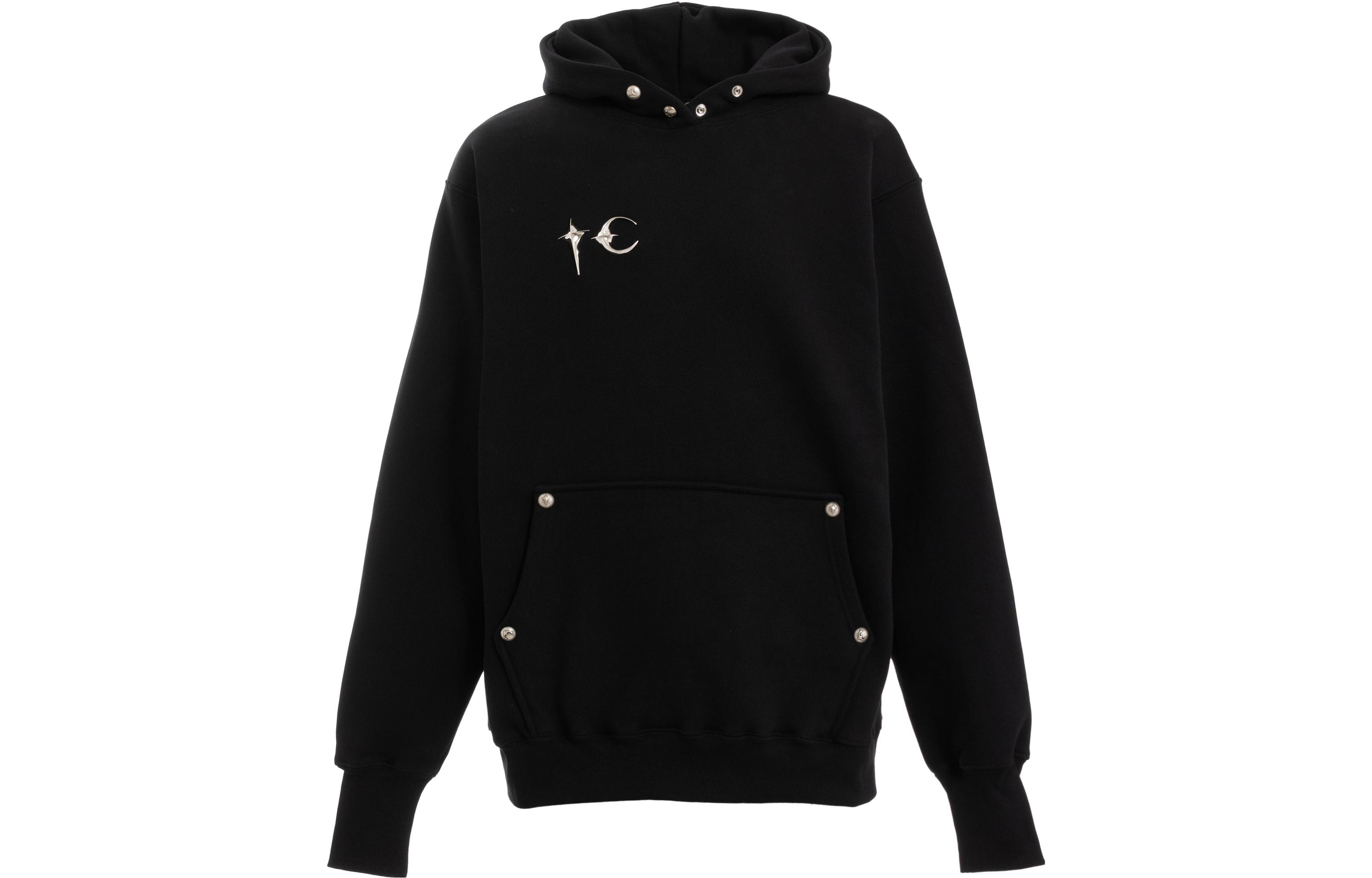 THUG CLUB FW23 Metal Star & Moon Logo Studded Hoodie Unisex Black TC23TS0702-BLK