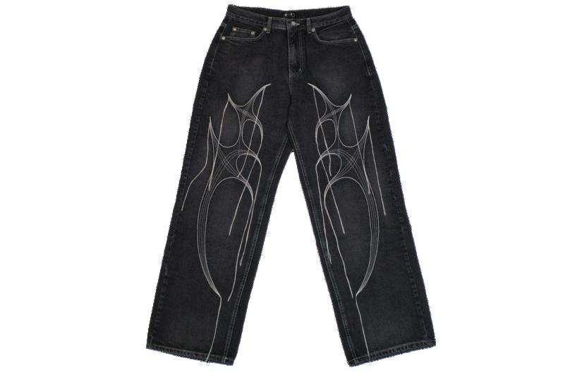 Order THUG CLUB FW23 트라이벌 트리 아이코닉 TC 데님 진 유니섹스 블랙. TCFW-110-02