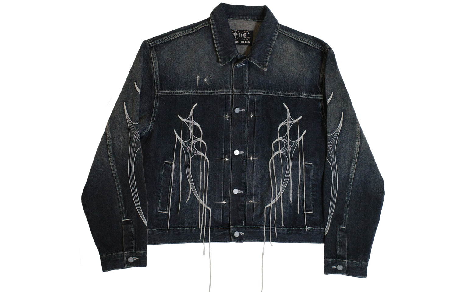 Order THUG CLUB FW23 유니섹스 데님 자켓 아이코닉 TC 로고 블루. TCFW-100-01