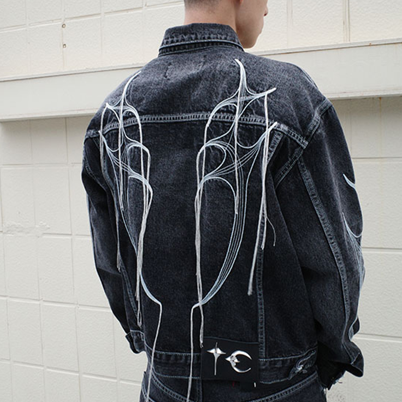 Details for THUG CLUB FW23 유니섹스 데님 자켓 아이코닉 TC 로고 블루. TCFW-100-01