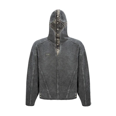THUG CLUB FW23 Washed Star Moon Logo Zip Hoodie Unisex - Gray 1690525149