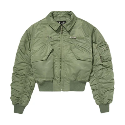 THUG CLUB FW24 Bio Soldier Olive Studded Zip-Up Casual Jacket. tc24jp1303-olv