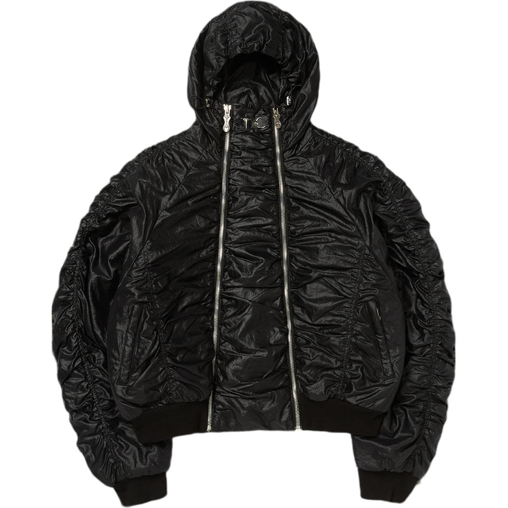 THUG CLUB FW24 Bio Soldier Black Oversized Pleated Hoodie Jacket Unisex tc24jp1001-blk