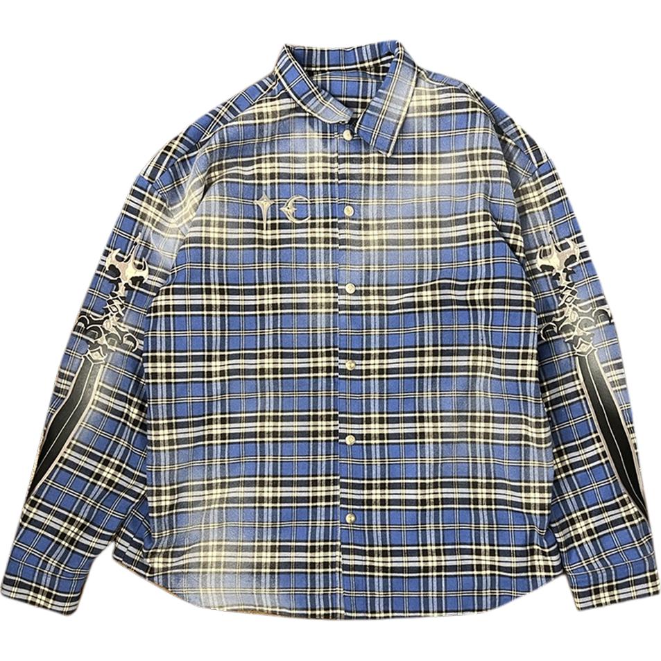THUG CLUB FW24 Bio Soldier Flannel Plaid Long Sleeve Shirt Unisex TC24SH2001
