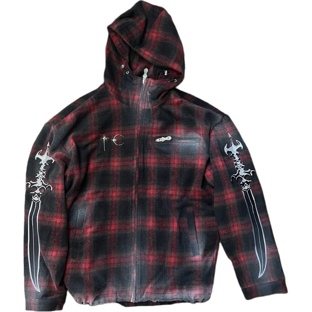 THUG CLUB FW24 Bio Soldier Flannel Zip Hoodie Unisex TC24JK2301