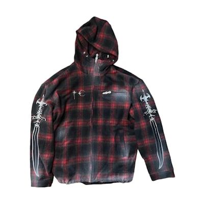 THUG CLUB FW24 Bio Soldier Flannel Zip Hoodie Unisex TC24JK2301
