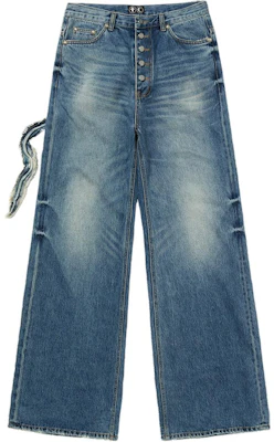 THUG CLUB FW24 Bio Soldier Unisex Blue Washed Straight-Leg Studded Jeans tc24pt2003-l-blu Buy THUG CLUB FW24 Bio Soldier Unisex Blue Washed Straight-Leg Studded Jeans tc24pt2003-l-blu