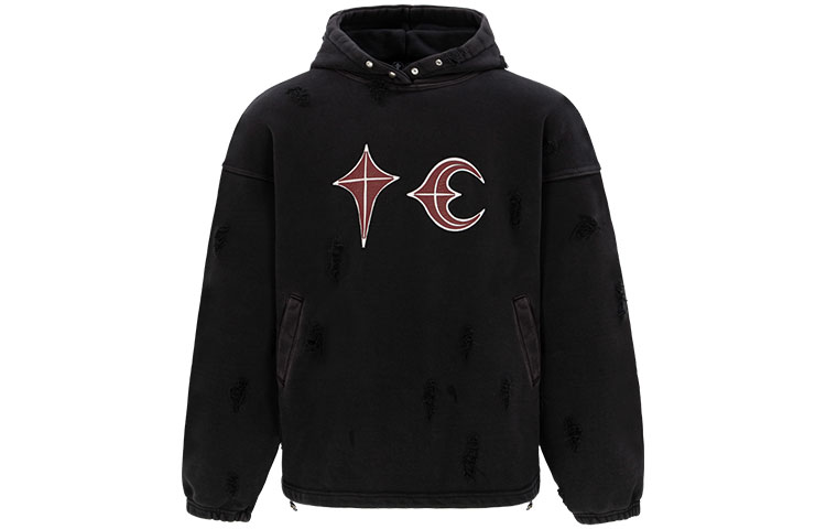 THUG CLUB Rock Hoodie Geometric Print Distressed Pullover Unisex 1690531436