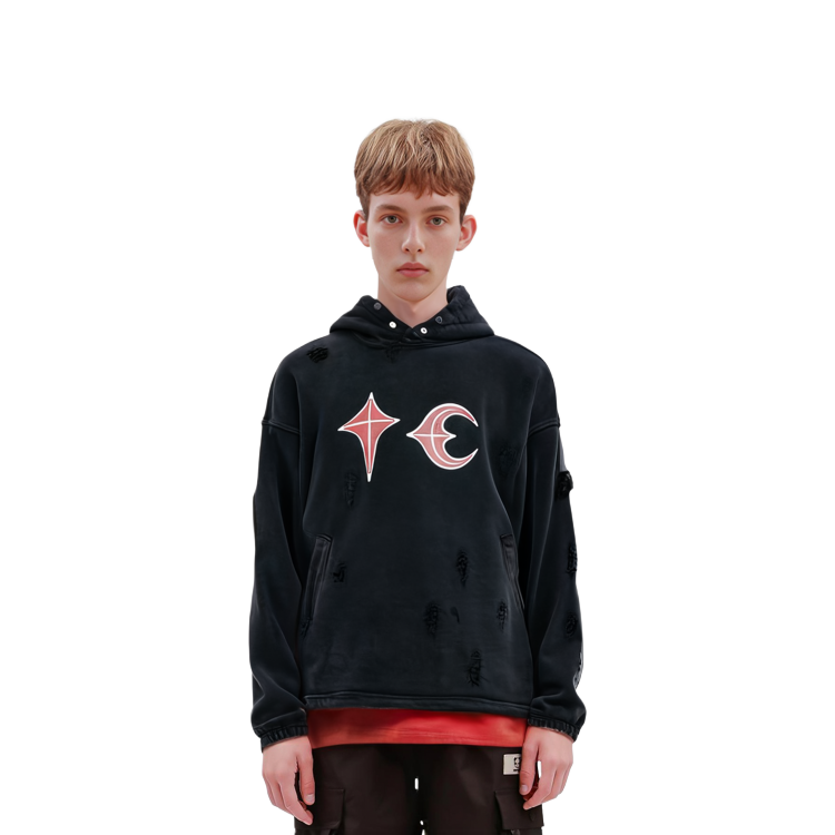 Shop THUG CLUB 락 후드티 기하학 프린트 디스트레스드 풀오버 유니섹스 1690531436