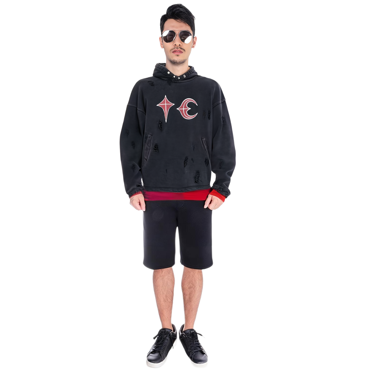 Purchase THUG CLUB 락 후드티 기하학 프린트 디스트레스드 풀오버 유니섹스 1690531436