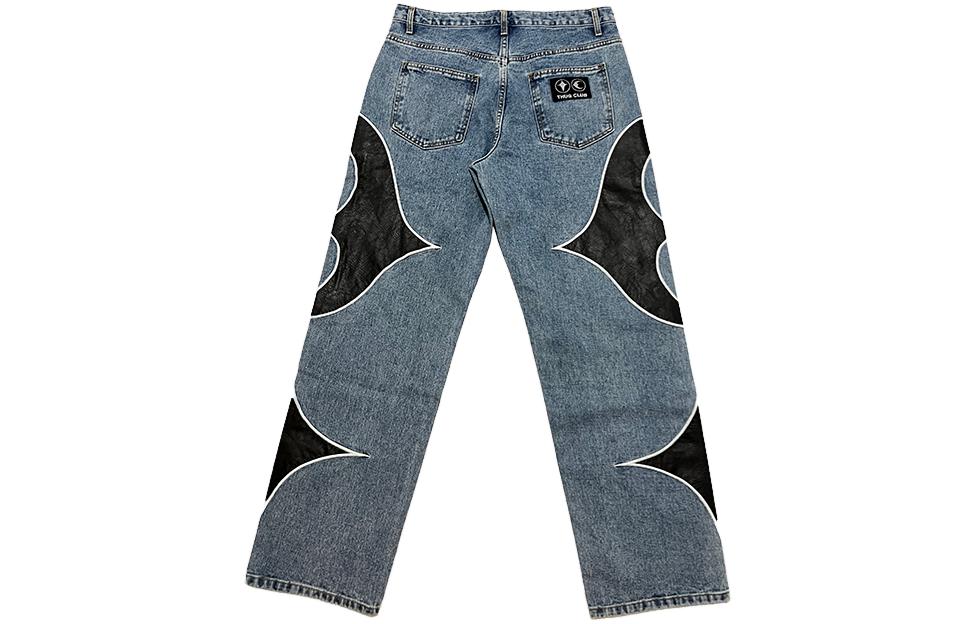 Lookbook THUG CLUB 스타-문 패치워크 데님 진 유니섹스 블루 1637322412