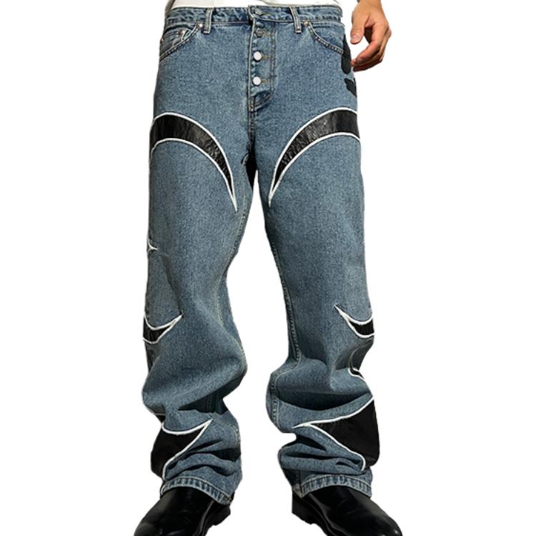 Shop THUG CLUB 스타-문 패치워크 데님 진 유니섹스 블루 1637322412