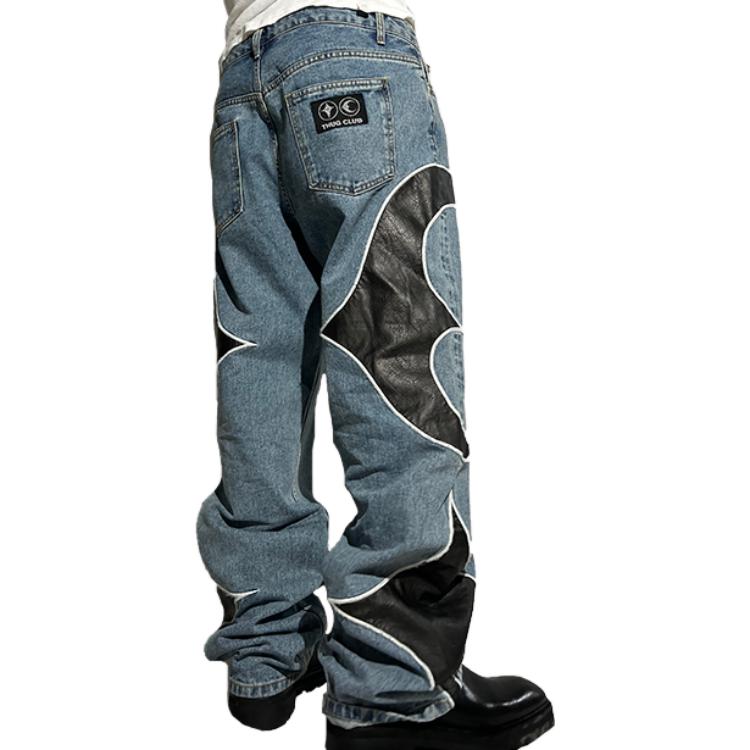 Purchase THUG CLUB 스타-문 패치워크 데님 진 유니섹스 블루 1637322412