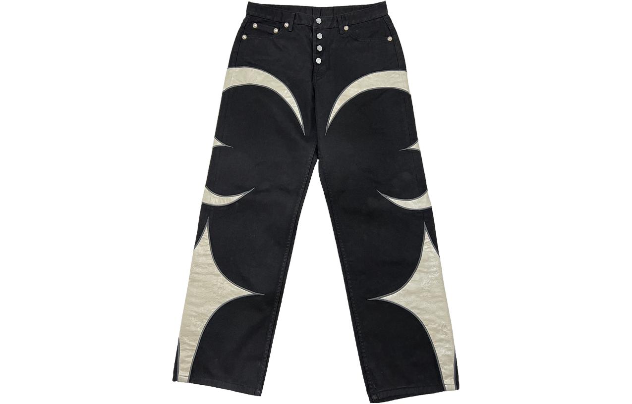 THUG CLUB Star Moon Patchwork Denim Jeans Unisex Black 1637285610