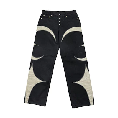 THUG CLUB Star Moon Patchwork Denim Jeans Unisex Black 1637285610