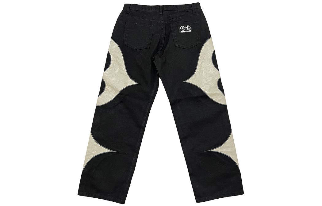 Lookbook THUG CLUB 스타 문 패치워크 데님 진 유니섹스 블랙 1637285610