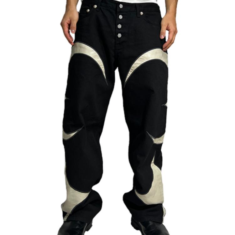 Shop THUG CLUB 스타 문 패치워크 데님 진 유니섹스 블랙 1637285610