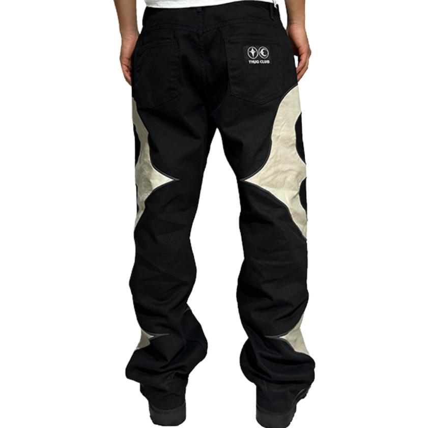 Purchase THUG CLUB 스타 문 패치워크 데님 진 유니섹스 블랙 1637285610