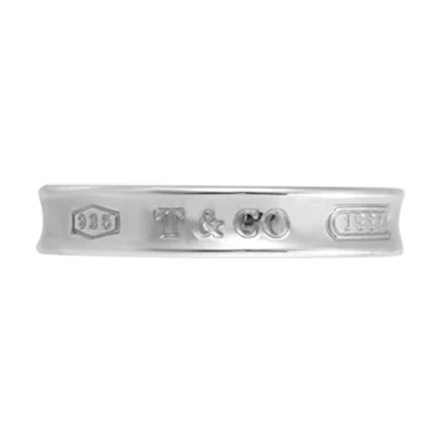 Tiffany & Co. 1837® Silver Narrow Ring Unisex Couple Jewelry with Letter Engraving. 22993771