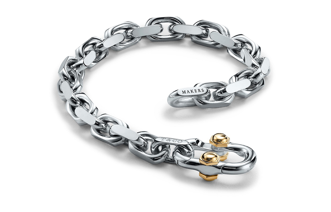 Lookbook 蒂芙尼1837系列18K黄金宽版链条手链 男女款 银色 GRP11148
