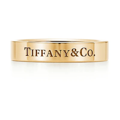 Tiffany & Co. 18K Gold 4mm Wide Letter Logo Ring Unisex Couple's Yellow Band. GRP10242