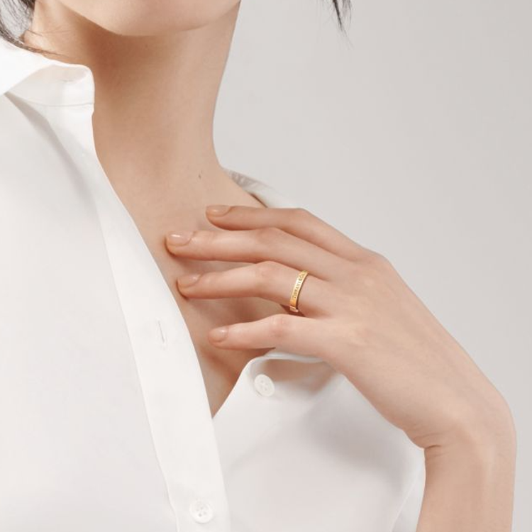 Purchase Tiffany & Co. 18K Gold Engraved Ring Unisex Couple Style 60000615