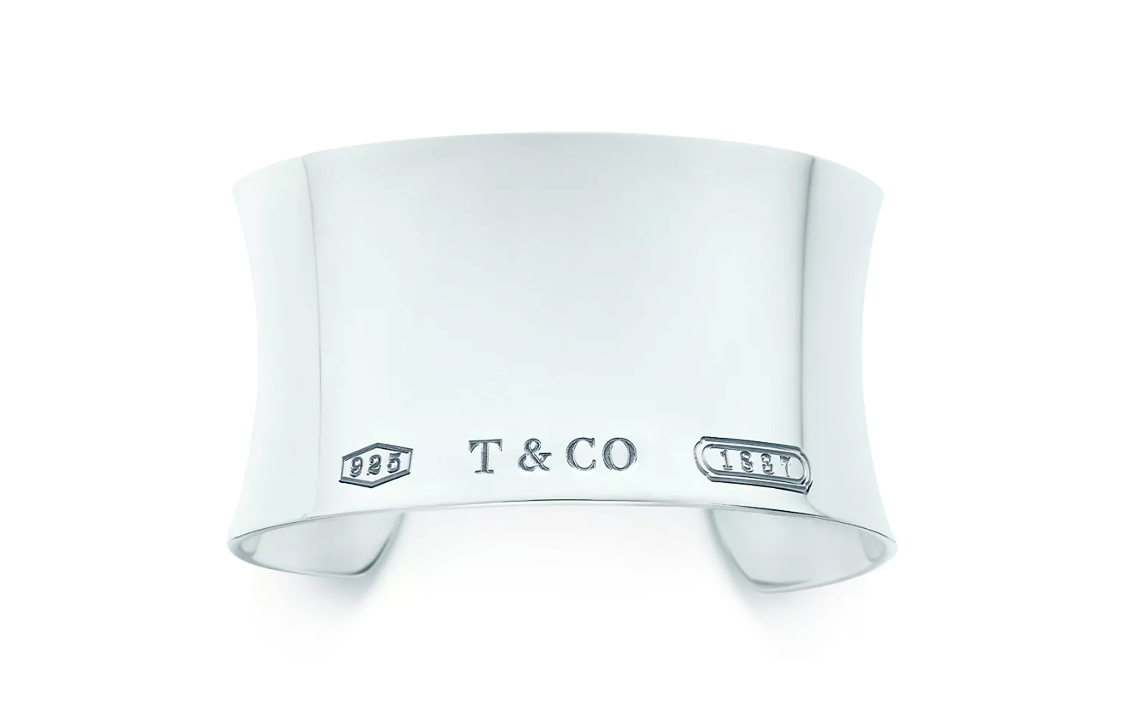 TIFFANY & CO. Alphabet Engraved Sterling Silver Bangle Unisex Couple Bracelet Silver 60012418