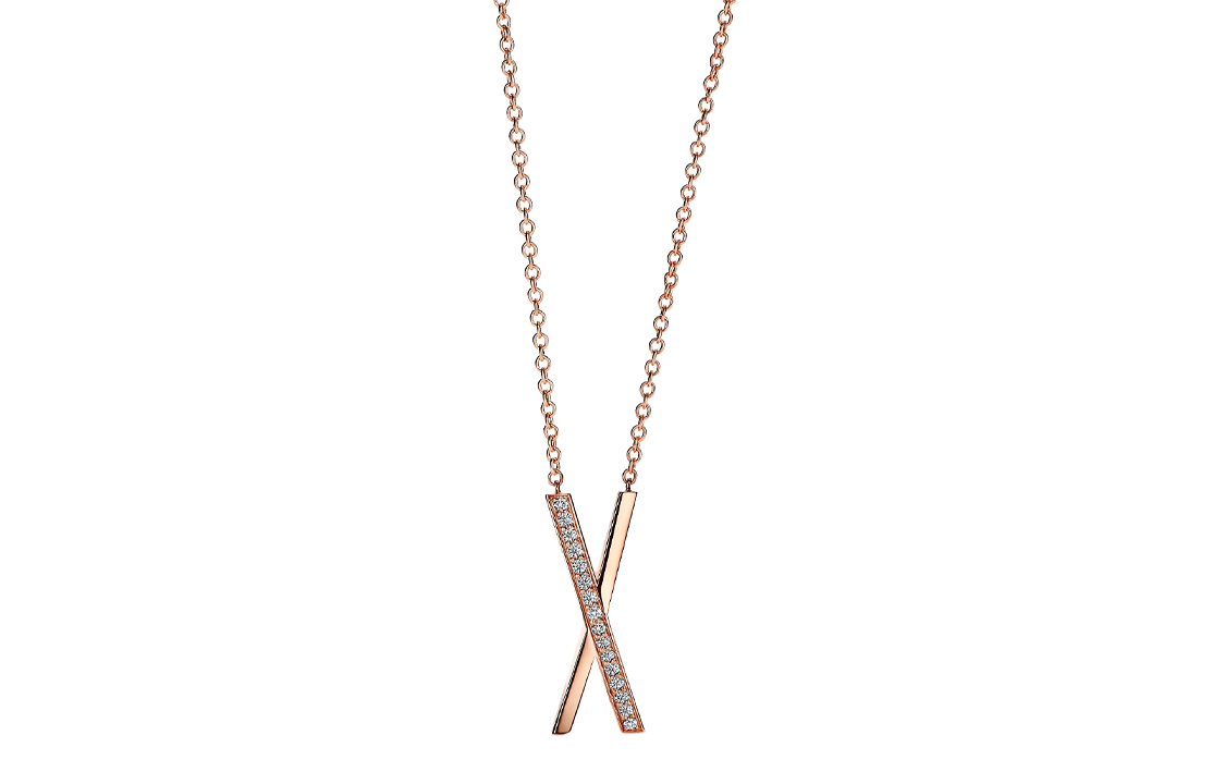TIFFANY & CO. Atlas® X Diamond Necklace 18K Rose Gold Unisex Couple's Edition. 69033857