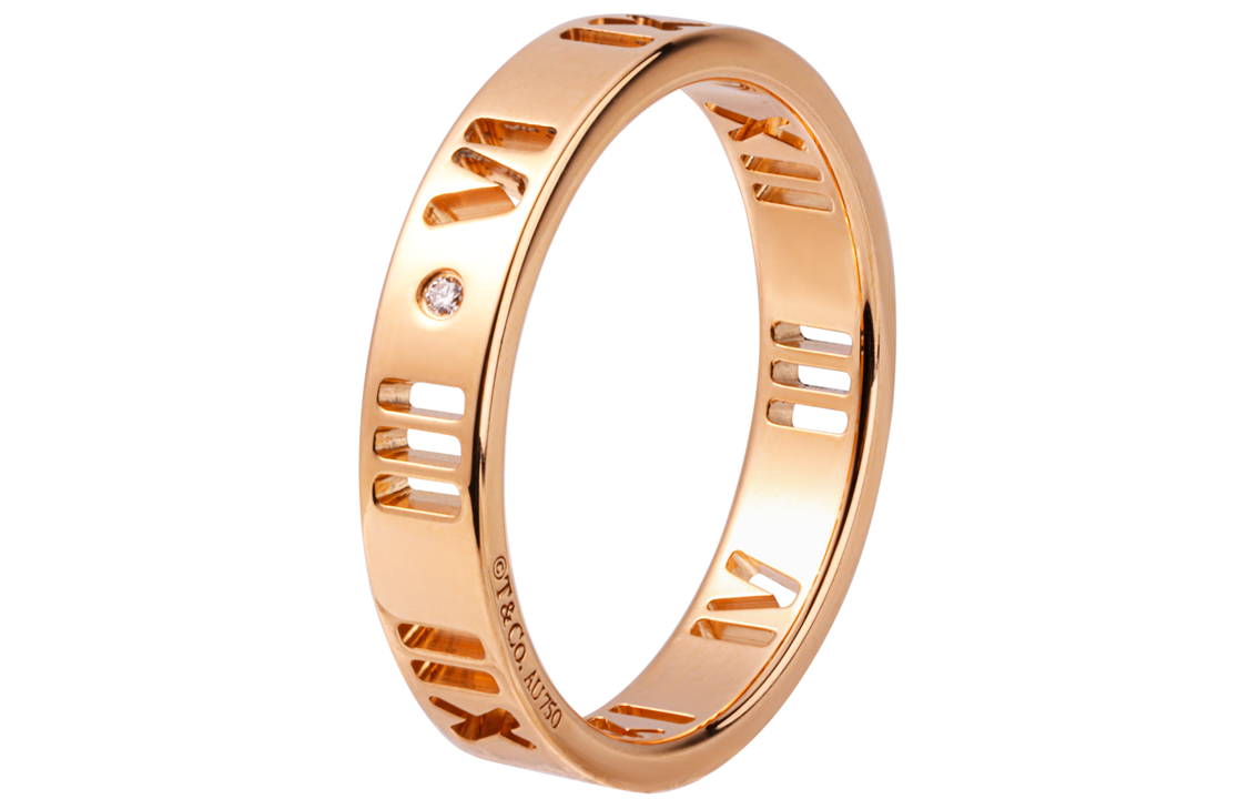 Tiffany & Co. Atlas Roman Numeral Diamond Ring 18k Rose Gold Unisex Couple Ring 30480597