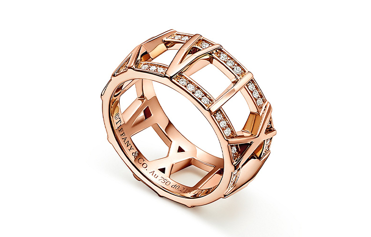 Lookbook TIFFANY & CO. Atlas X 鑽石玫瑰金戒指 男女情侶款式 GRP11814