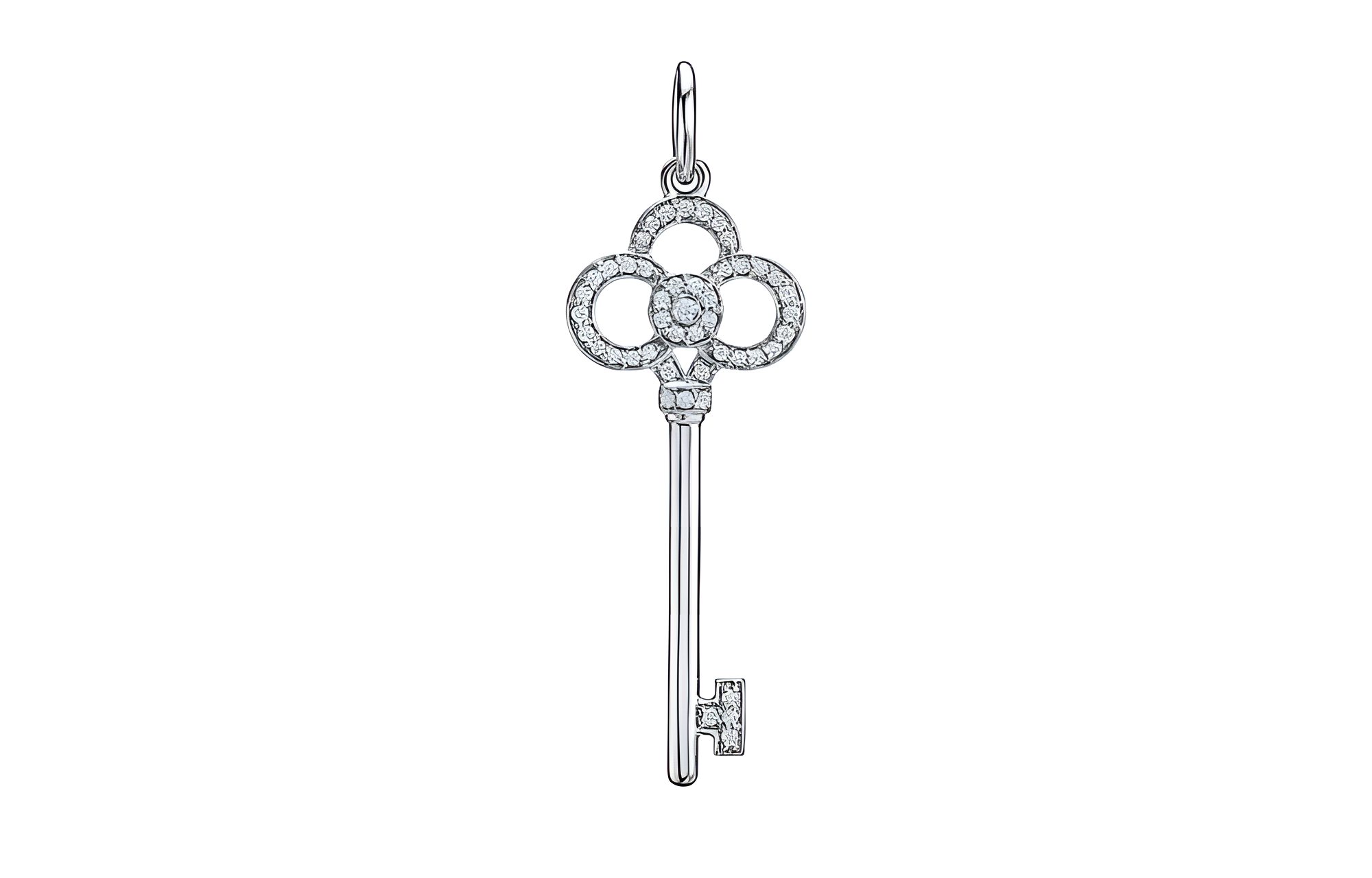TIFFANY & CO. Crown Key 18K White Gold Diamond Pendant Unisex Silver Necklace 33450265