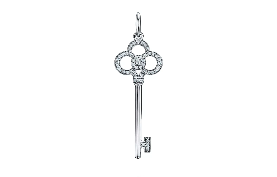 TIFFANY & CO. Crown Key 18K White Gold Diamond Pendant Unisex Silver Necklace 33450265 圖 2