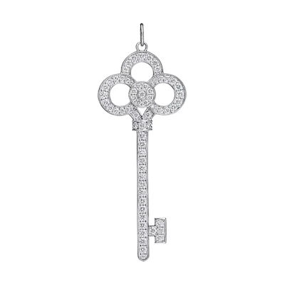 Tiffany & Co. Crown Key Pendant Platinum Diamond Unisex Couples Necklace Silver. 68267862