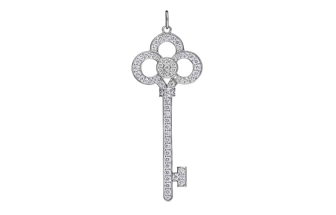 Tiffany & Co. Crown Key Pendant Platinum Diamond Unisex Couples Necklace Silver. 68267862 圖 2
