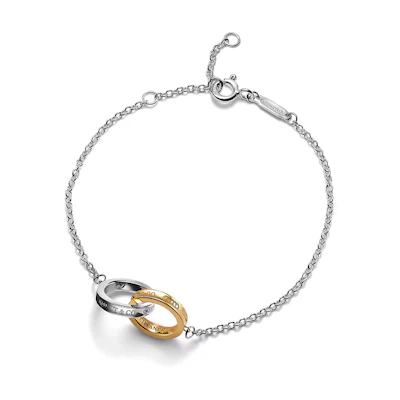 TIFFANY & CO. Dual Loop 925 Silver 18K Gold Bracelet Unisex Couple Design Silver. 73130395