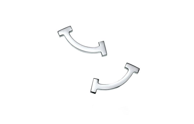 Tiffany & Co. Geometric Line 18K White Gold Silver Earrings Unisex Couple Design. 60150770