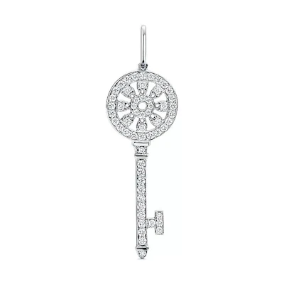 TIFFANY & CO. Key Design Platinum Pendant Unisex Couple Silver Necklace 60660166