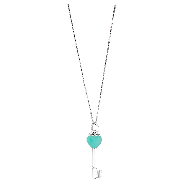 Tiffany & Co. Keys Blue Enamel Heart Key Pendant Silver Necklace Unisex. T953841