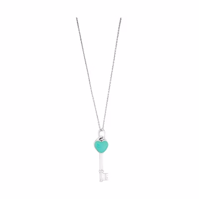 Tiffany & Co. Keys Blue Enamel Heart Key Pendant Silver Necklace Unisex. T953841