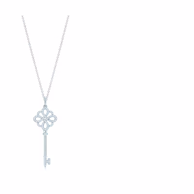 Tiffany & Co. Knot Key Pendant 18K White Gold Diamond Necklace Unisex Silver. GRP05413