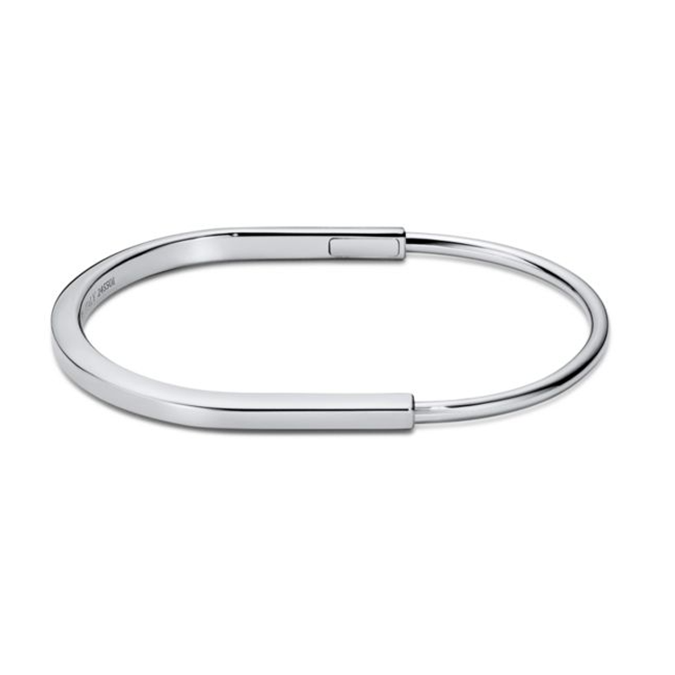 TIFFANY & CO. Logo Engraved 18K White Gold Rhodium Bracelet Unisex Silver 74365361