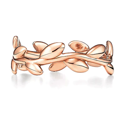 TIFFANY & CO. Olive Leaf 18K Rose Gold Ring Unisex Couple Design. 60146085