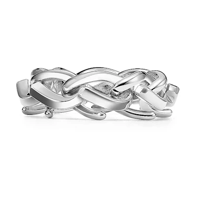 Tiffany & Co. Polished Link Style 925 Silver Ring Unisex Couple Ring Silver 72549244