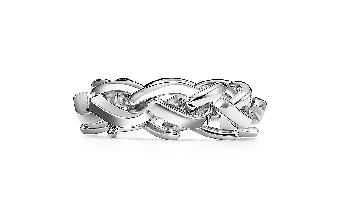 Tiffany & Co. Polished Link Style 925 Silver Ring Unisex Couple Ring Silver 72549244 圖 2