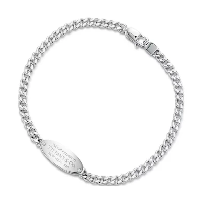 Tiffany & Co. Return to Tiffany™ Collection Oval I.D. Bracelet (Silver with Diamonds, Silver) GRP11304