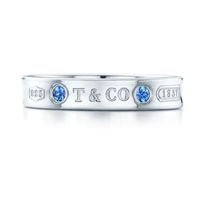 TIFFANY & CO. Silver Alphabet Engraved Gemstone Ring Unisex Couple Design GRP09627