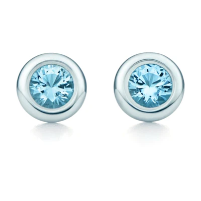 TIFFANY & CO. Silver Aquamarine Stud Earrings Unisex Couple Jewelry. 60017606